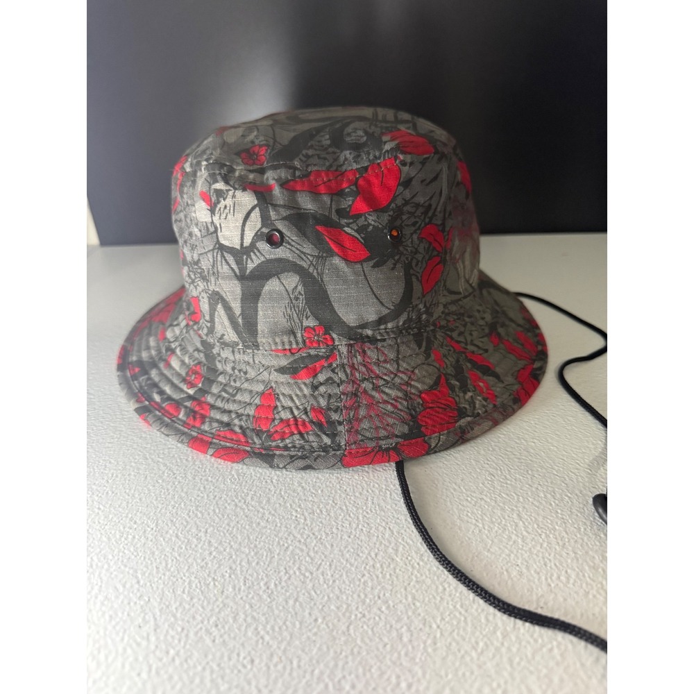 CSG Champs Sports Gear Bucket Hat Grey Red Floral Ripstop Chin Strap Mens OSFM